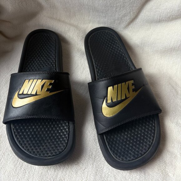 Nike Benassi JDI Slides Black and Gold - Picture 1 of 8